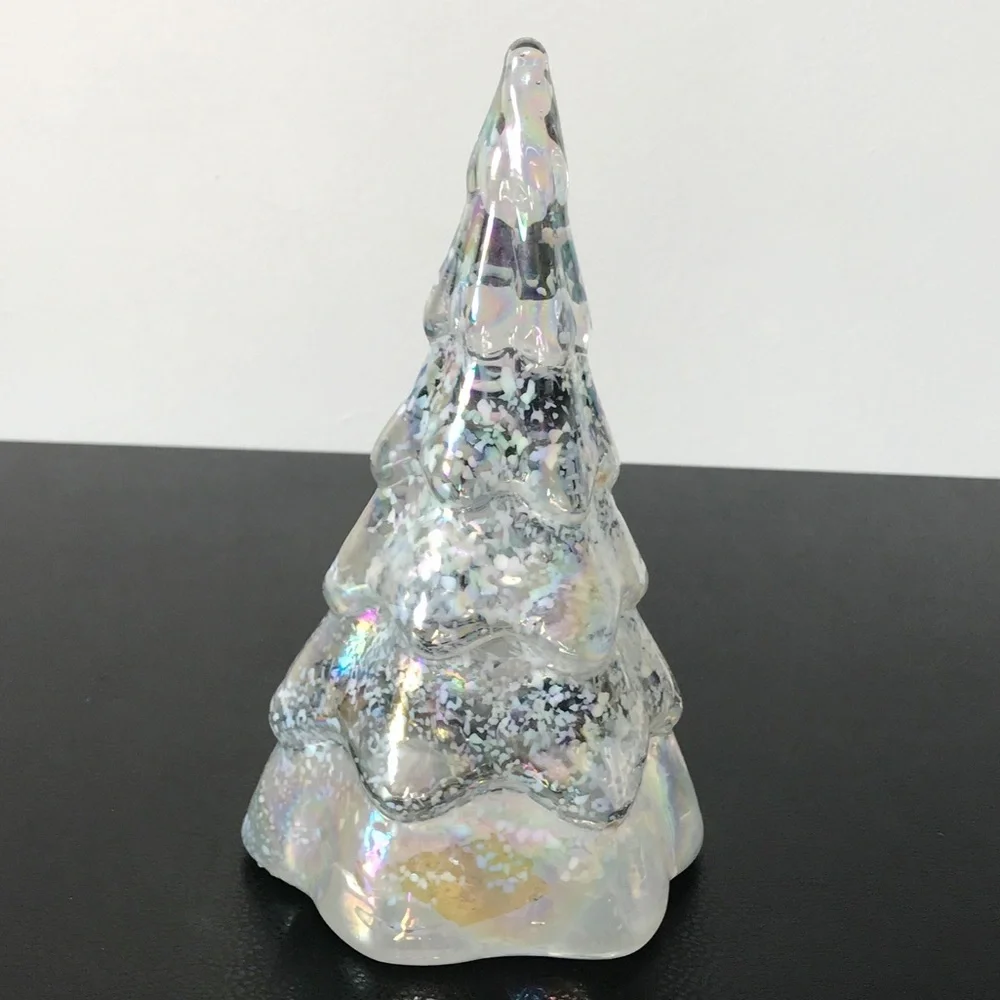 Vintage 7.5 Balos Hand Blown Art Glass AB Aura Iridescence Snow Christmas Tree - Picture 9 of 12